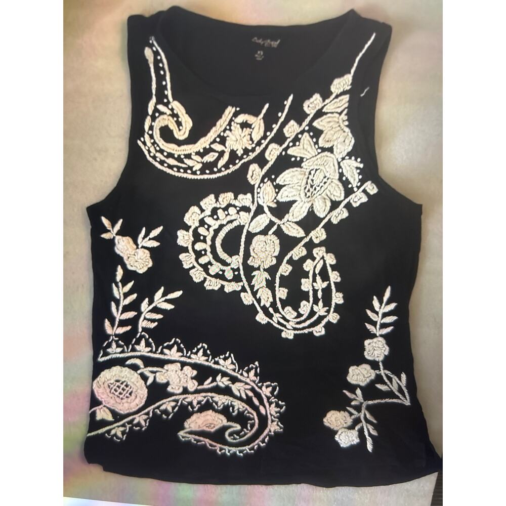 Lucky Brand Floral Embroidered Blue/White Tank Top XS Dopamine Boho Festival - Picture 6 of 10